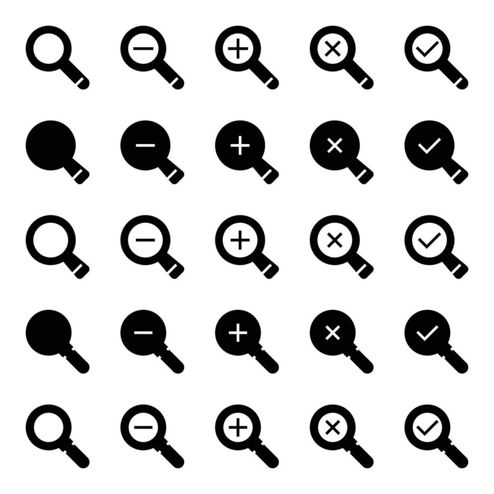 glyph pictogrammen voor vergrootglas. vector