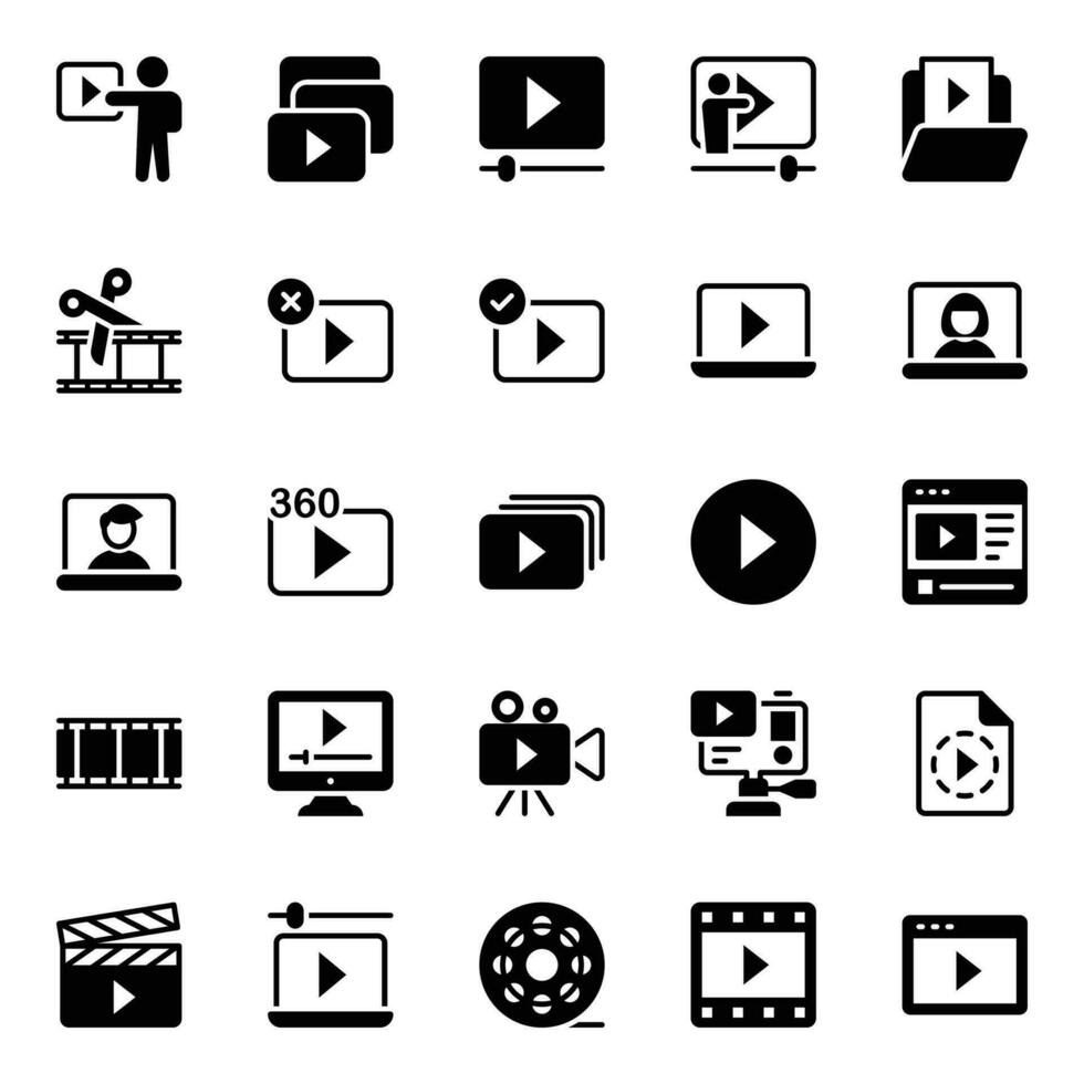 glyph pictogrammen voor video inhoud. vector