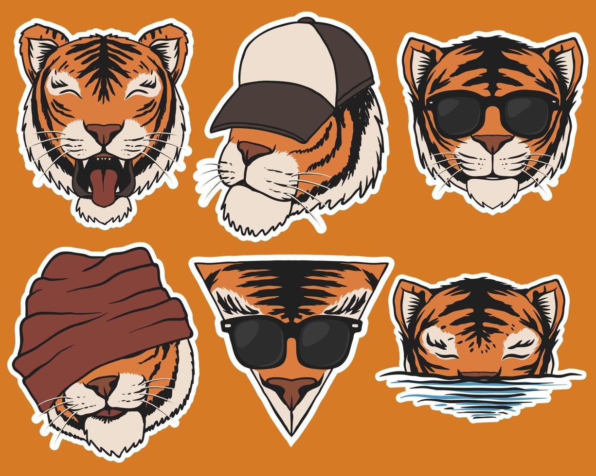 mode tijger hoofd stickers vector illustratie