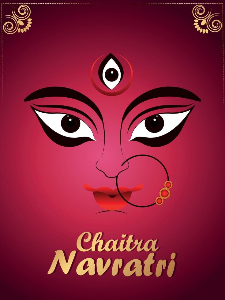 chaitra navratri viering flyer met creatieve illustratie van godin durga gezicht illustratie vector