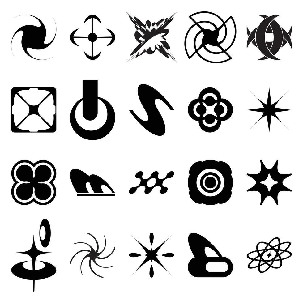 retro futuristische elementen voor ontwerp groot verzameling van abstract grafisch meetkundig symbolen en voorwerpen in y2k stijl vector