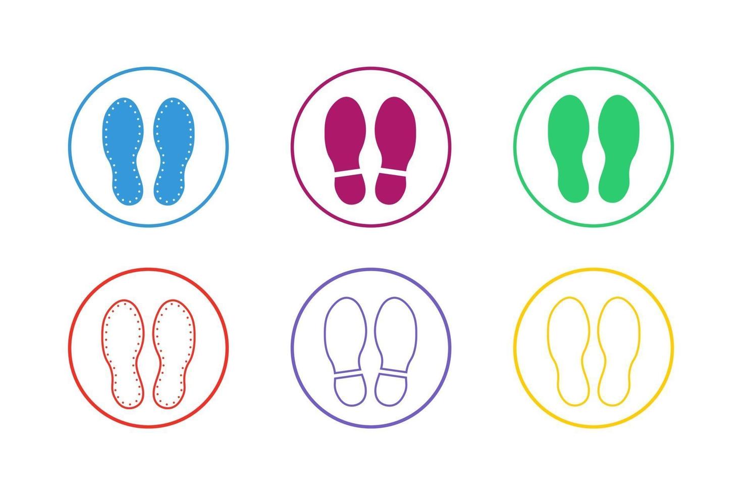 kleurrijke schoenen voetafdruk icon set vector