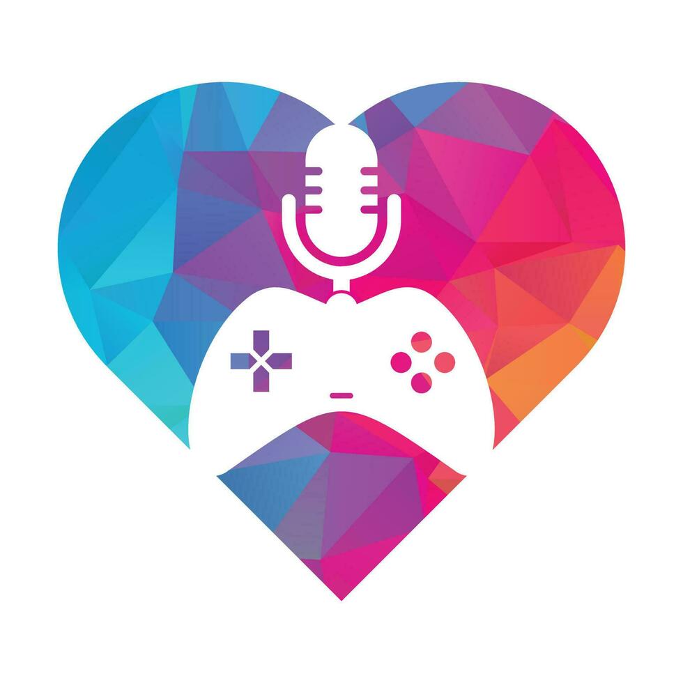 spel podcast en hart vorm concept logo ontwerp. vector