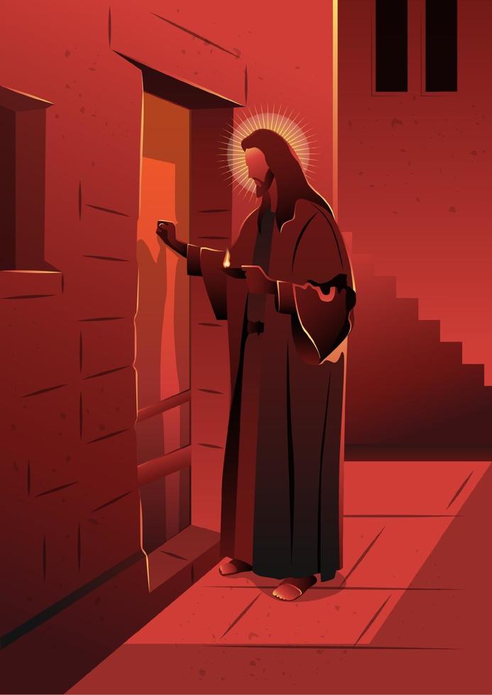 Jezus klopt op de deur vector