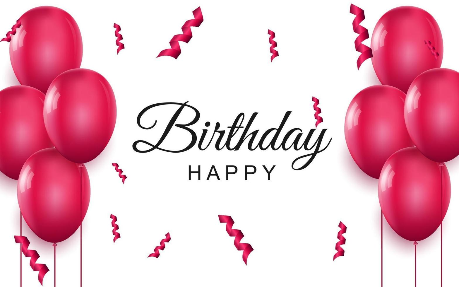gelukkige verjaardag elegante wenskaart roze lucht ballonnen en vallende confetti op witte achtergrond vector