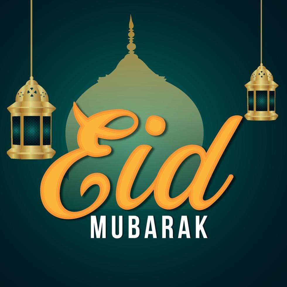 eid Mubarak uitnodiging wenskaart met creatieve lantaarn op Arabische patroonachtergrond vector