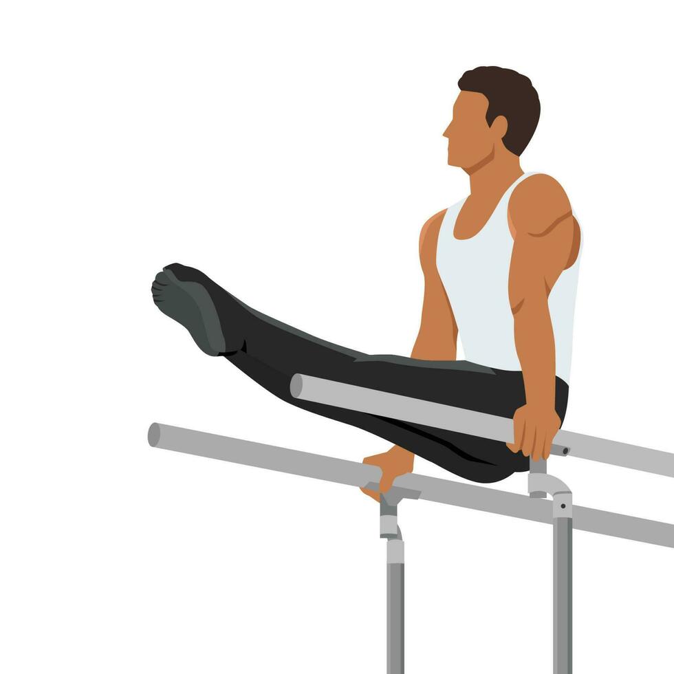 jong gymnastiek Aan parallel bars. atleet in uniform vector