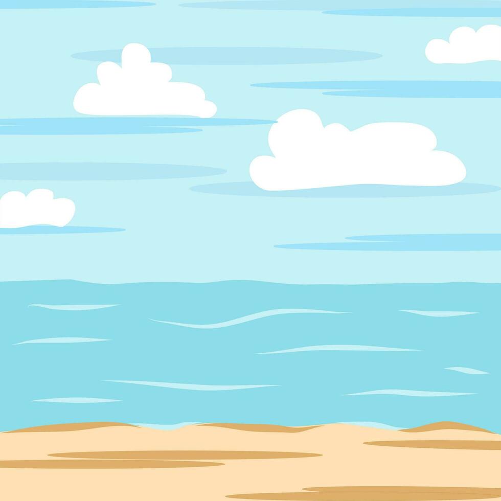 strand achtergrond vector, wolk, Golf, zee, oceaan, lucht, zand. strand landschap-digitaal schilderij illustratie. vector illustratie-oceaan Aan achtergrond. banier, plaats, poster sjabloon.