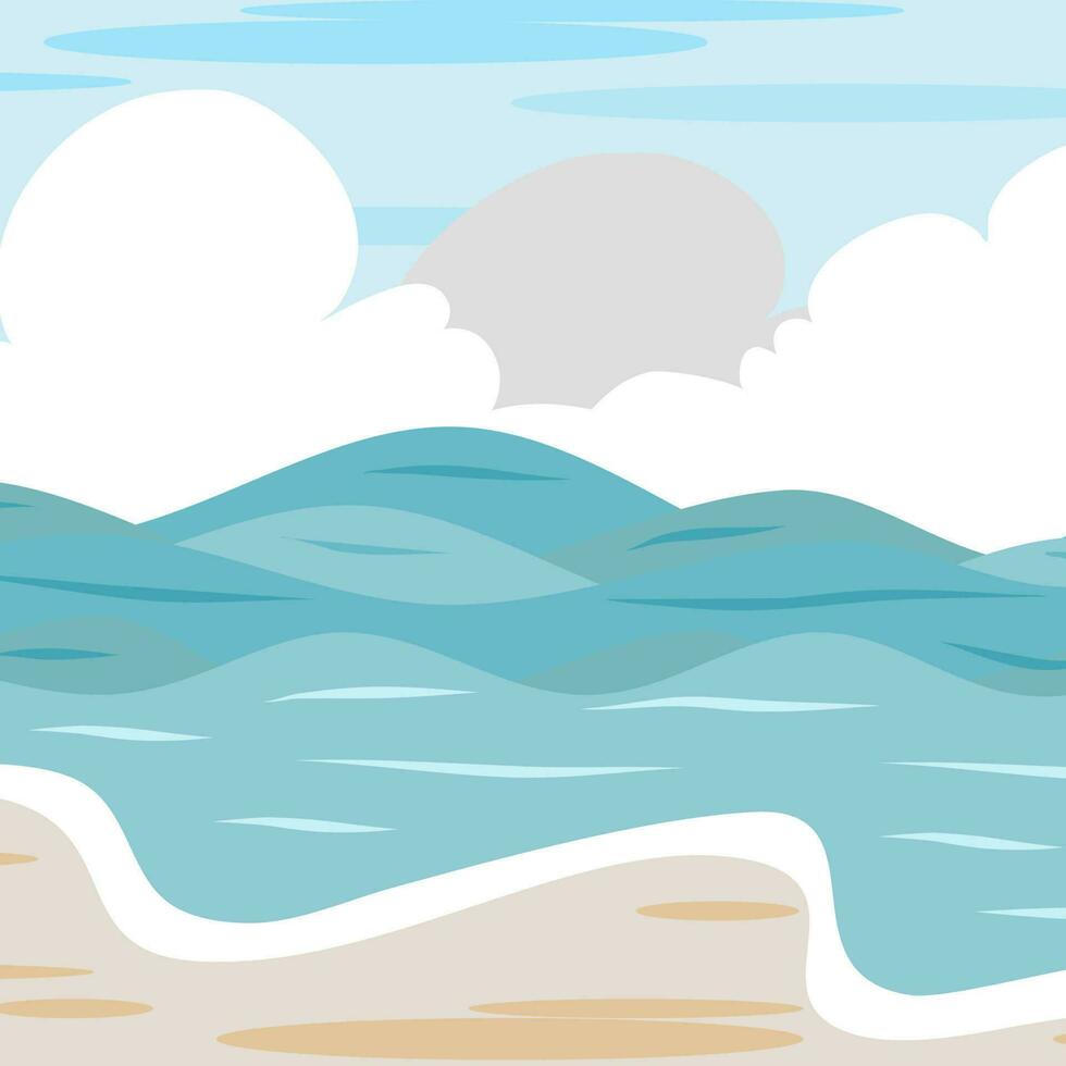 strand achtergrond vector, wolk, Golf, zee, oceaan, lucht, zand. strand landschap-digitaal schilderij illustratie. vector illustratie-oceaan Aan achtergrond. banier, plaats, poster sjabloon.