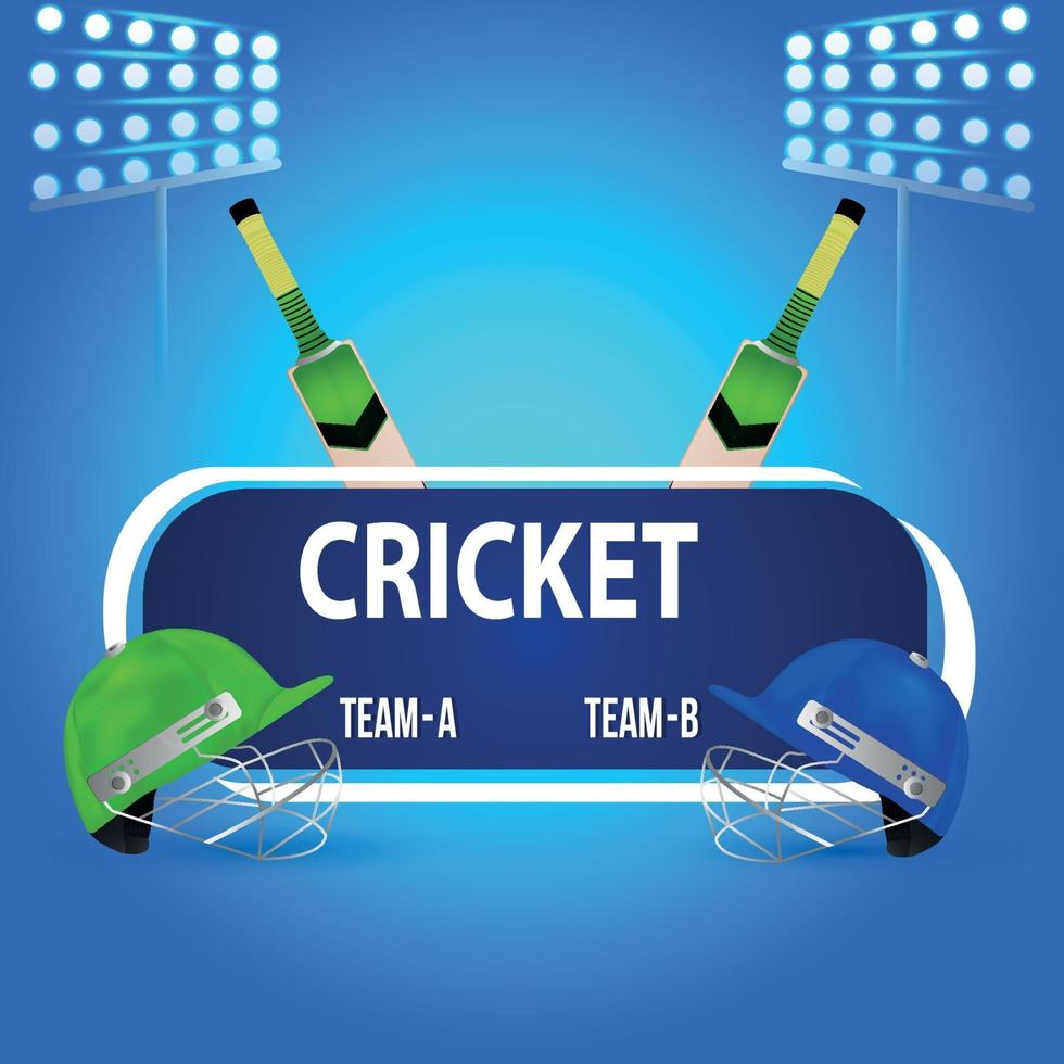 vectorillustratie van cricketwedstrijd met cricketapparatuur en cricketspeler vector