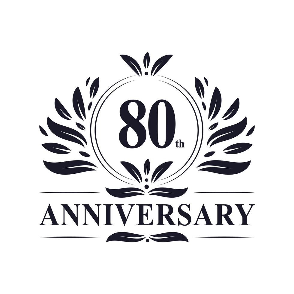 80ste verjaardag, luxe 80 jaar jubileum logo ontwerp. vector