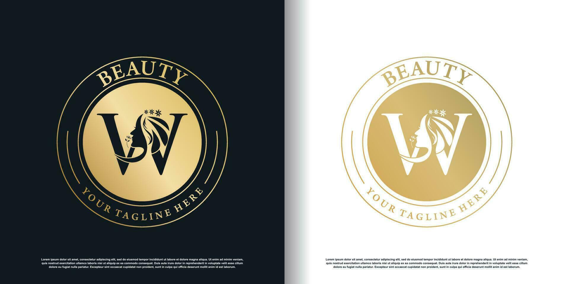 eerste w logo ontwerp met schoonheid Dames icoon en creatief concept premie vector