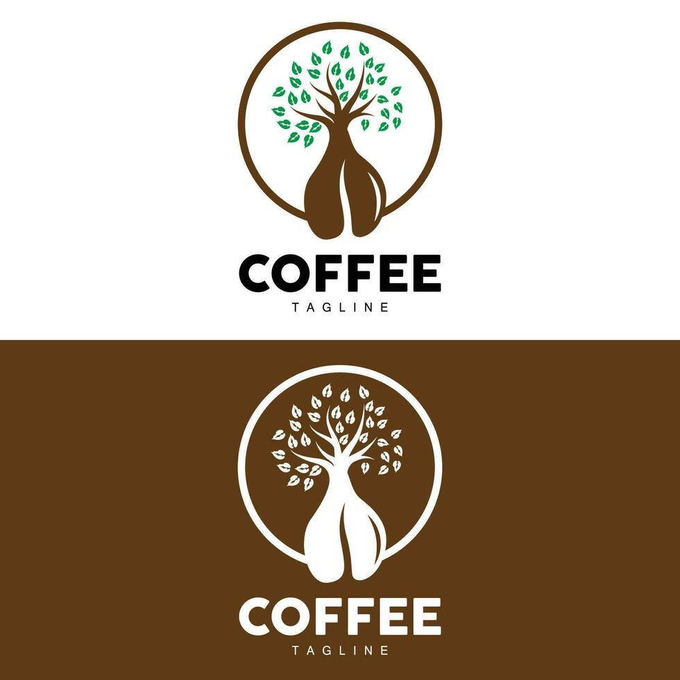 koffie logo, koffie boom ontwerp, cafe drinken vector, icoon merk illustratie symbool vector