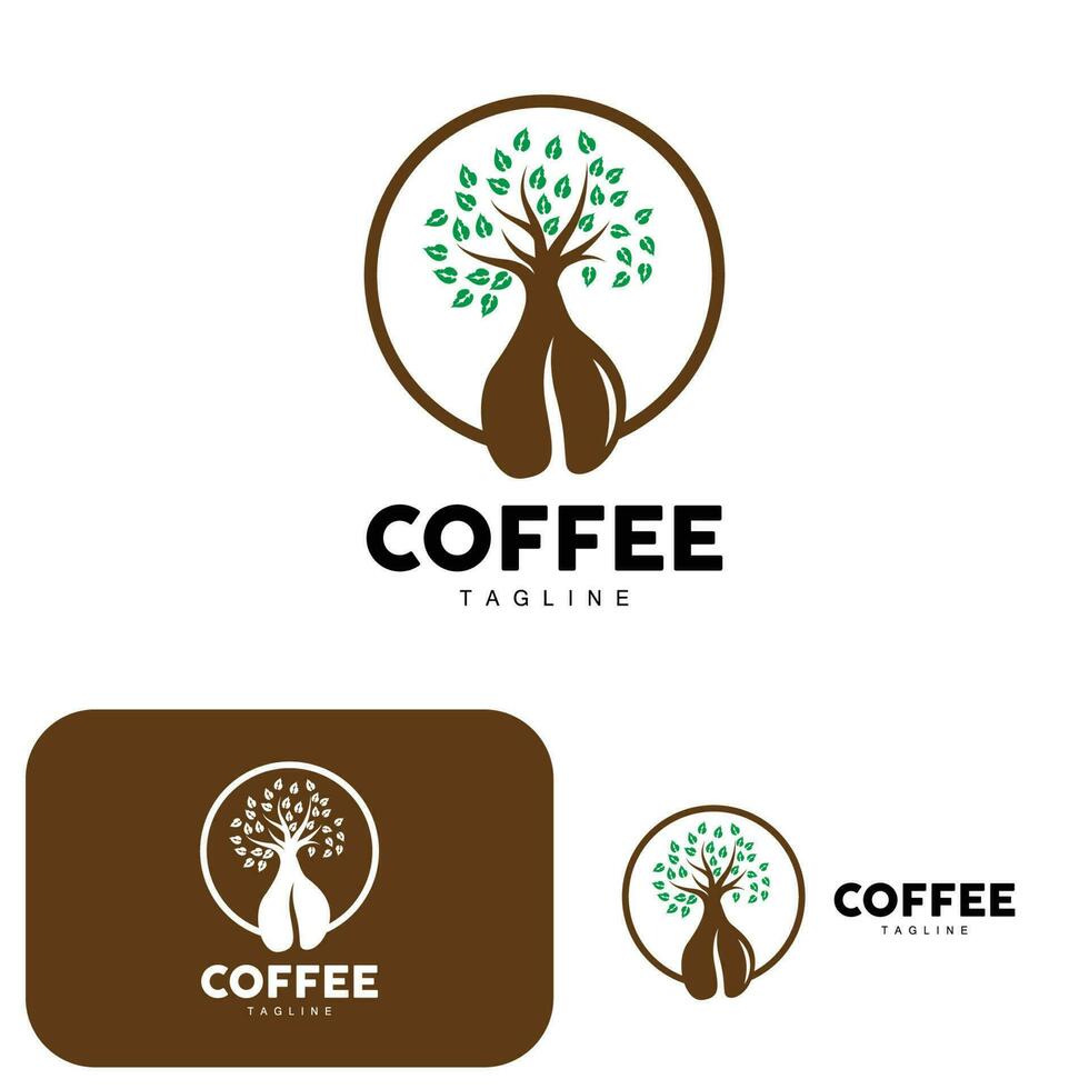 koffie logo, koffie boom ontwerp, cafe drinken vector, icoon merk illustratie symbool vector