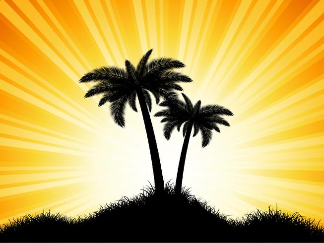 Palmsilhouetten op zonnige achtergrond vector