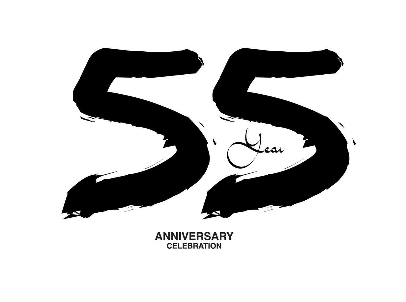 55 jaren verjaardag viering vector sjabloon, 55 aantal logo ontwerp, 55ste verjaardag, zwart belettering getallen borstel tekening hand- getrokken schetsen, zwart nummer, verjaardag vector illustratie