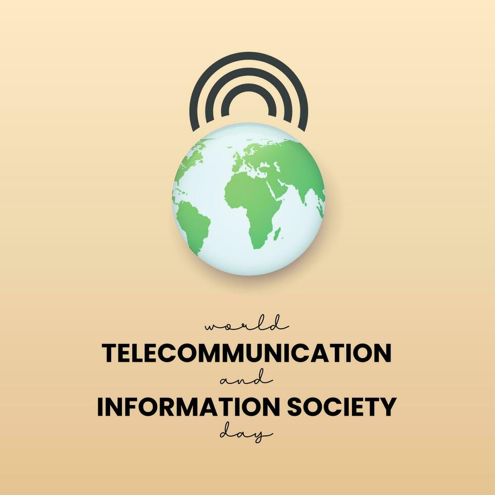 wereld telecommunicatieverbinding en informatie dag vector illustratie sjabloon. mobiel of internet netwerk vector illustratie met wereldbol en draadloze logo.