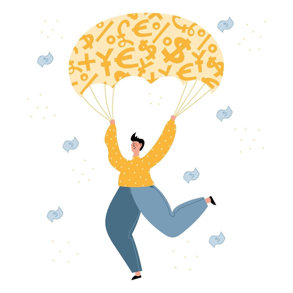 man met gouden parachute vector