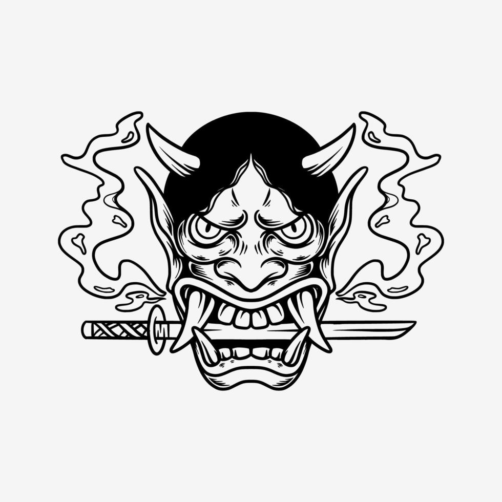 oni mask tattoo hand getrokken illustratie vector