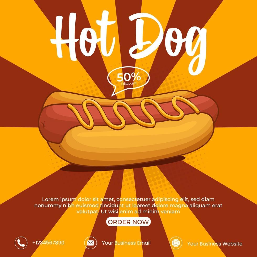 hotdog advertenties poster sjabloon, heerlijke fastfood beste keuze. hotdog-banner voor promotie. vector