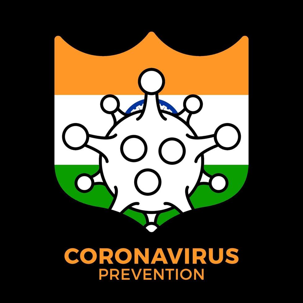 shield india coronavirus preventie. vlag van India met coronavirus symbool, covid 2019, vectorillustratie. vector