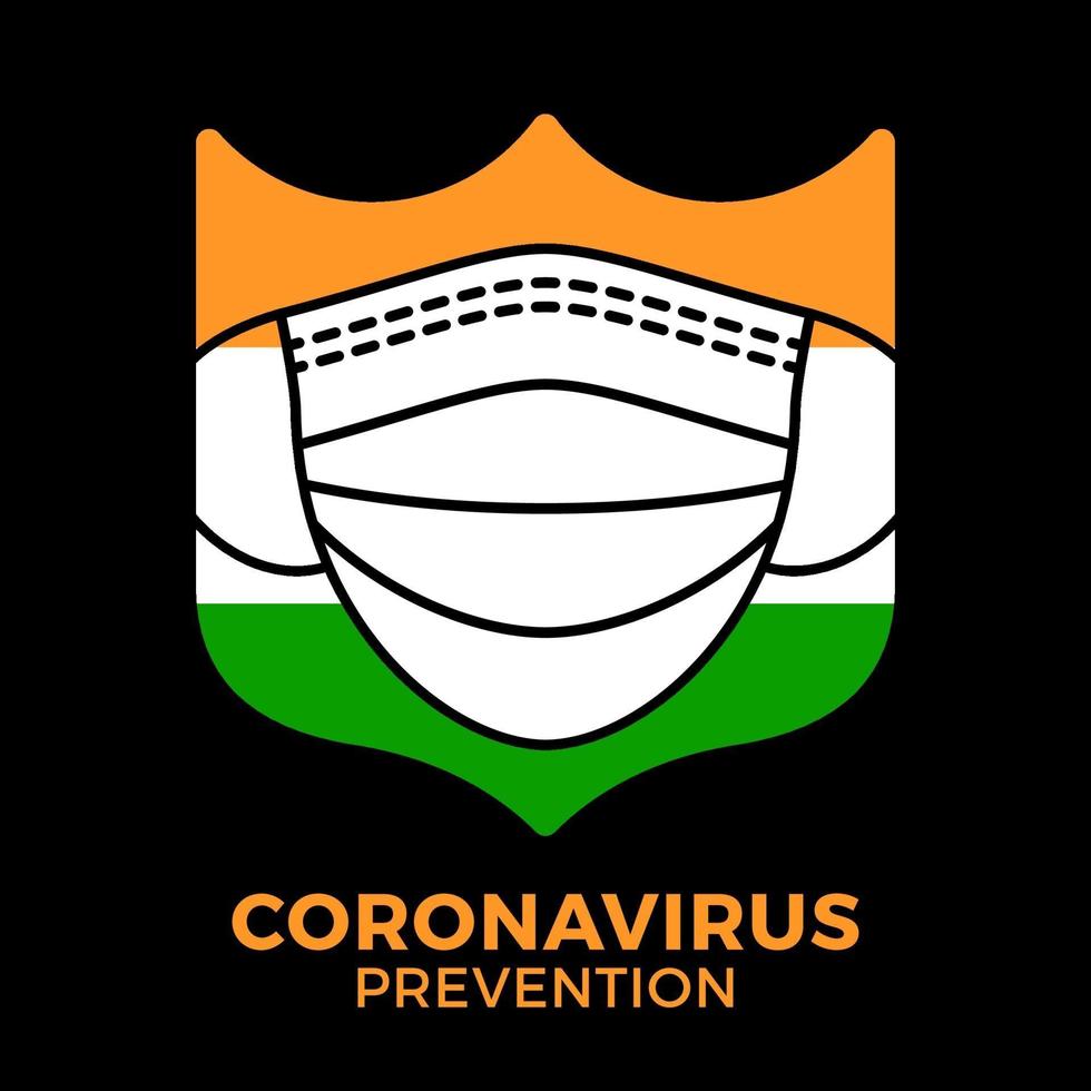 gezichtsmasker india coronavirus preventie. vlag van India met coronavirus symbool, covid 2019, vectorillustratie. vector