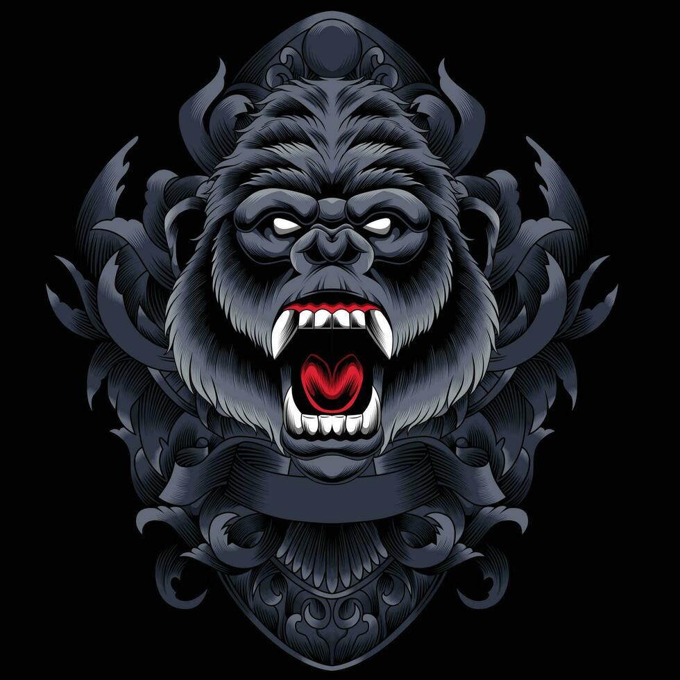 gorilla hoofd vector illustratie met ornament achtergrond