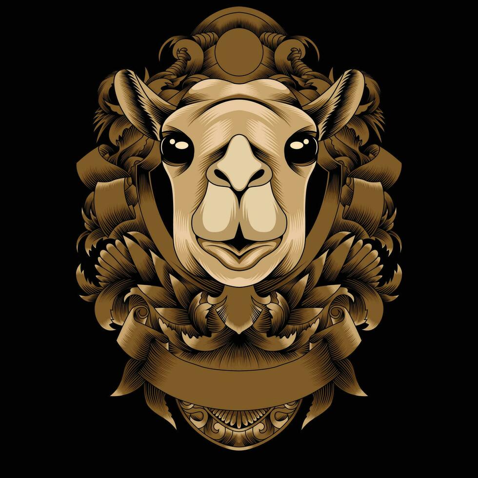 kameel hoofd vector illustratie met ornament achtergrond