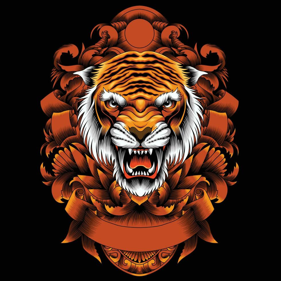 tijger hoofd vector illustratie met ornament achtergrond