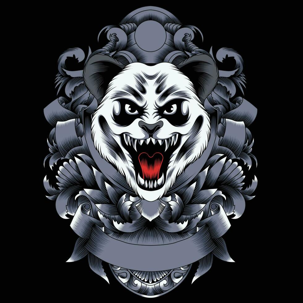 panda hoofd vector illustratie met ornament achtergrond