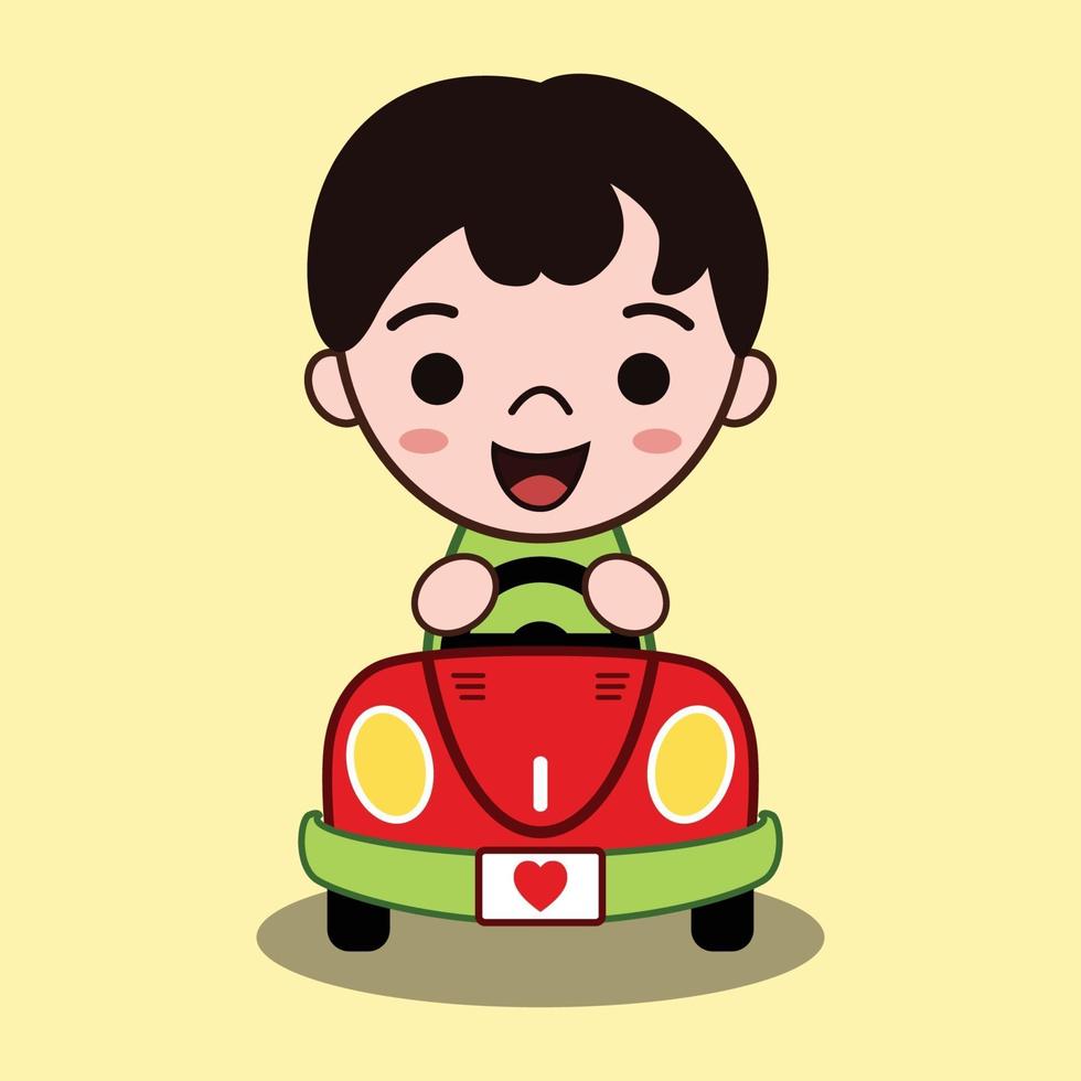 schattige cartoon vectorillustratie van een jongen die een cabriolet bestuurt hij lacht gelukkig vector