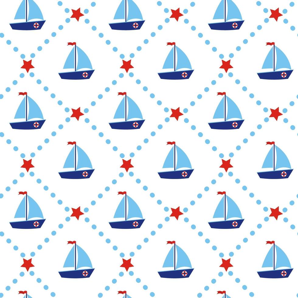 boot naadloze patroon met rode sterren en stroken nautisch maritiem jacht silhouet geometrische blauwdruk voor baby shower scrapbooking stoffen kaarten vector