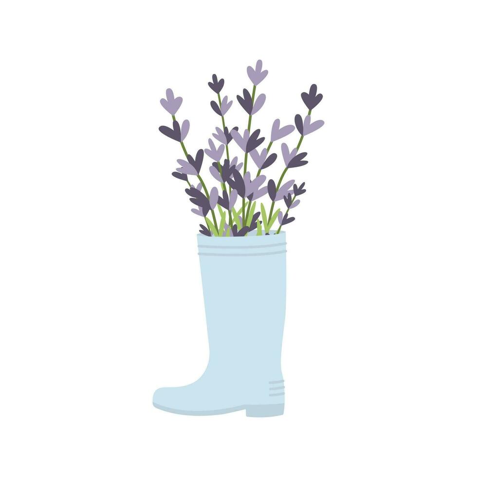 rubber bagageruimte met hand- getrokken lavendel bloemen. vector illustratie. gemakkelijk vlak stijl.