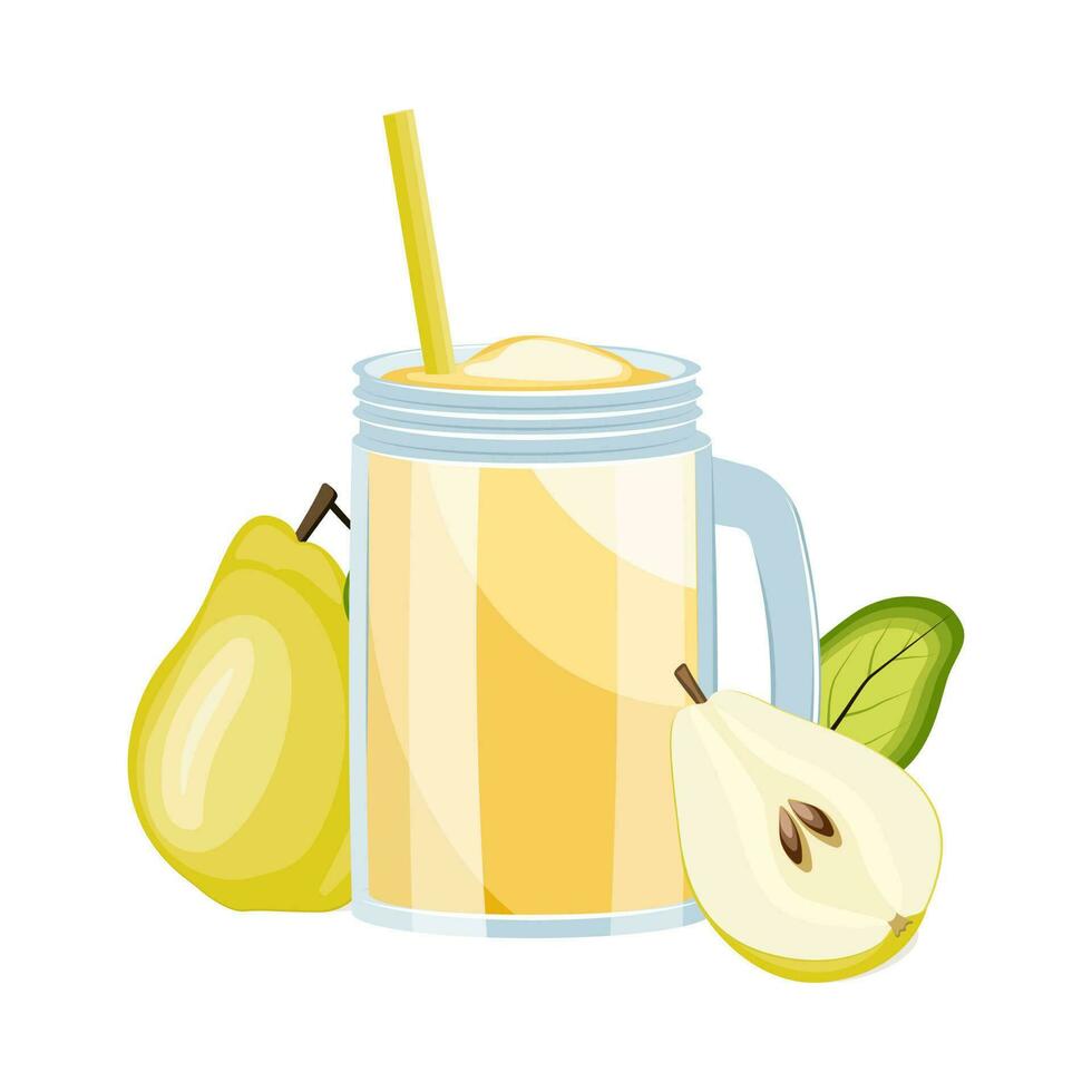 glas van Peer fruit sap geïsoleerd Aan wit achtergrond. vector illustratie