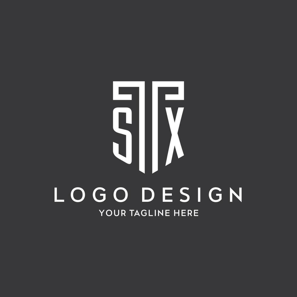 sx monogram eerste naam met schild vorm icoon ontwerp vector