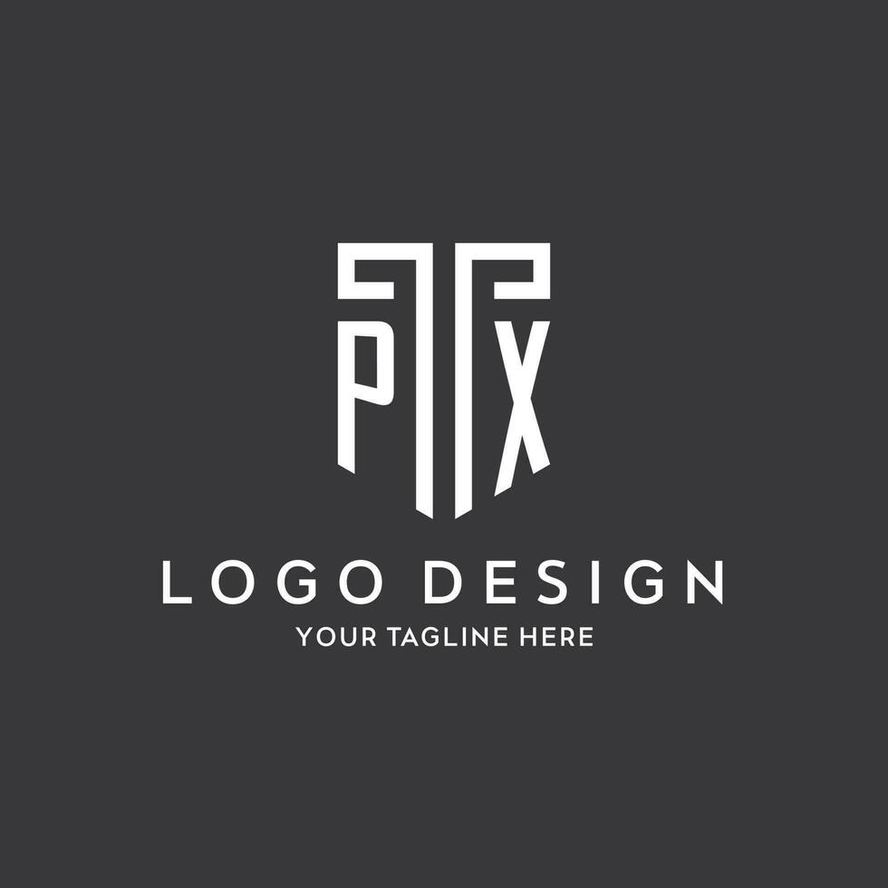 px monogram eerste naam met schild vorm icoon ontwerp vector