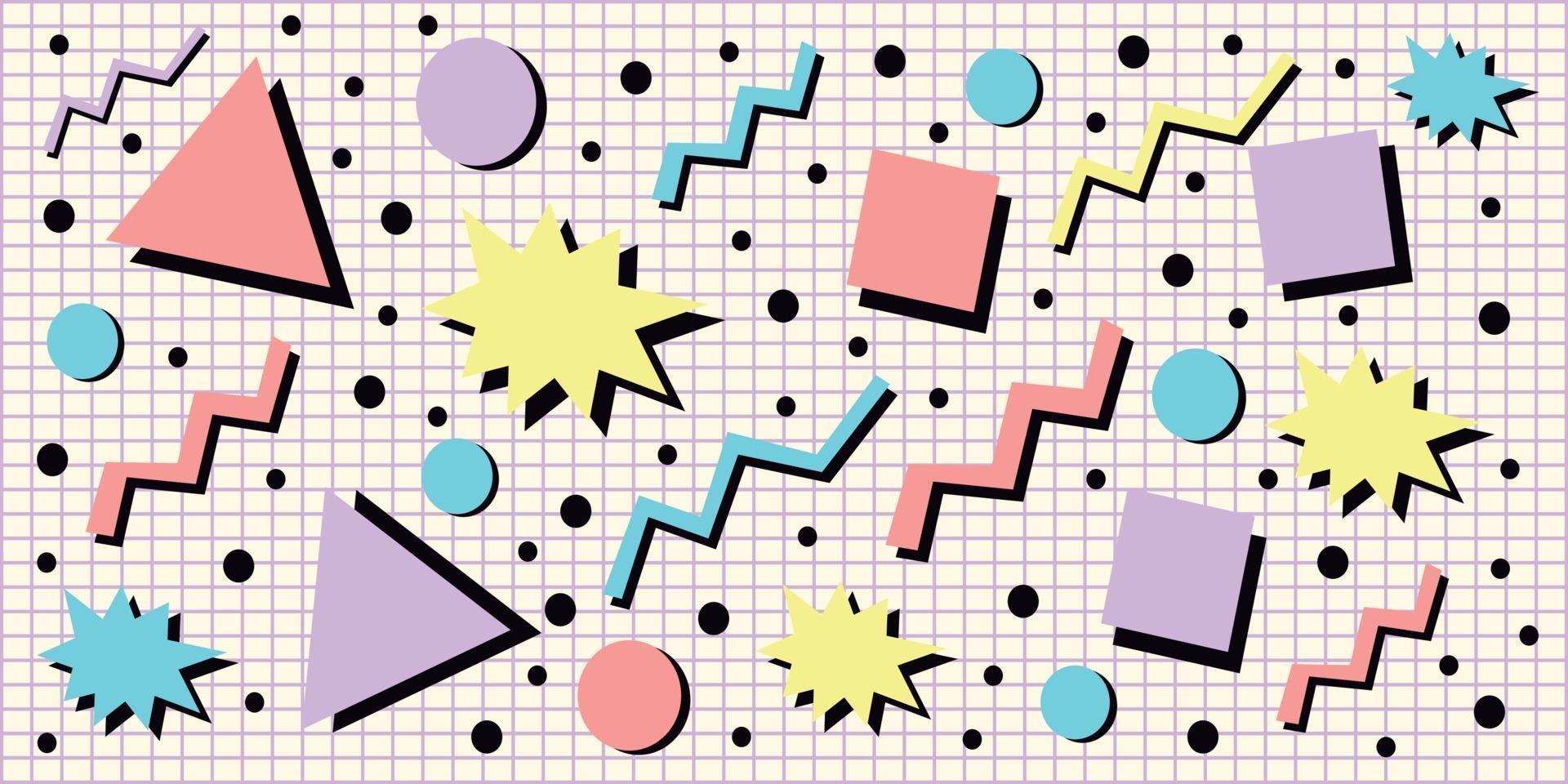 90s stijl achtergrond met pastel geometrische vormen vector