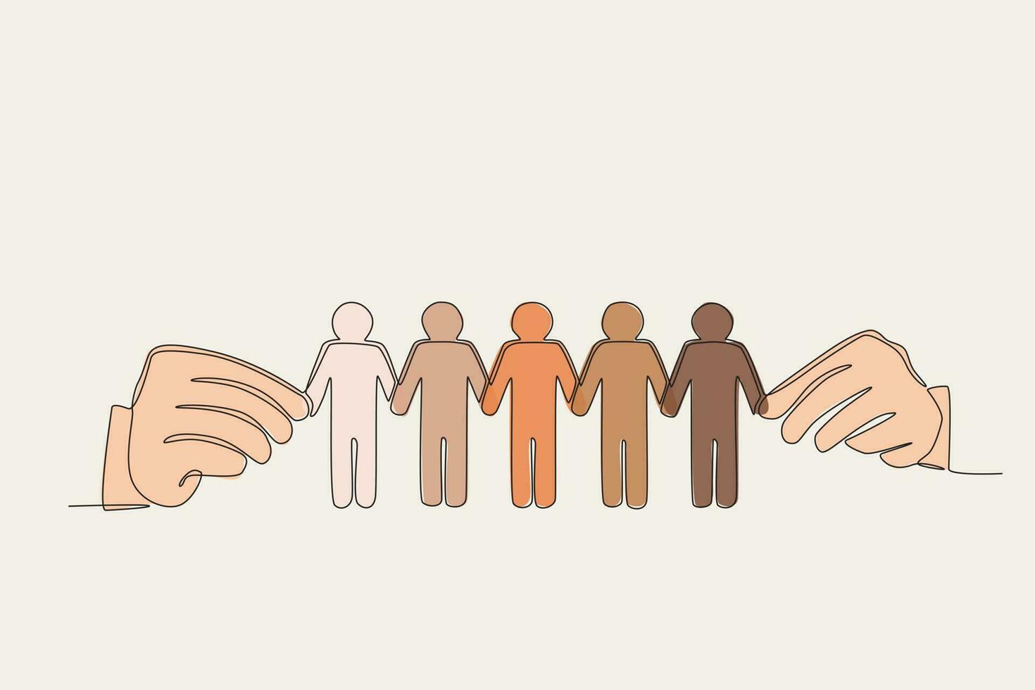 gekleurde illustratie van een groot hand- Holding een bundel van mensen vector