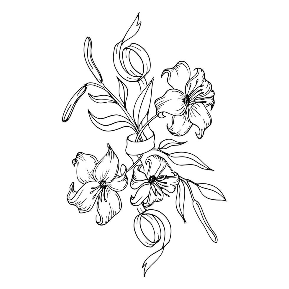 romantisch botanisch tekening, bloemen. vector illustratie. schattig tattoo ontwerp. lijn kunst. darwing. boeket. illustratie. vector