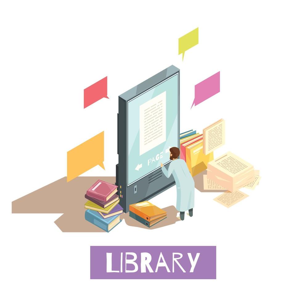 online bibliotheek isometrische ontwerp concept vectorillustratie vector