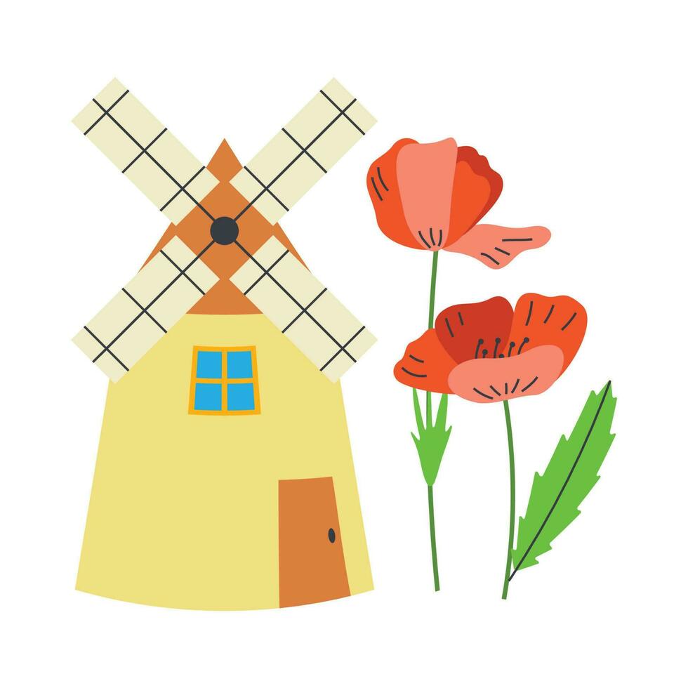 molen, papaver bloemen. oekraïens symbolen. vector