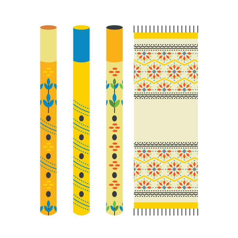 musical instrumenten. pijpen met een ornament. handdoek met borduurwerk. oekraïens symbolen. vector