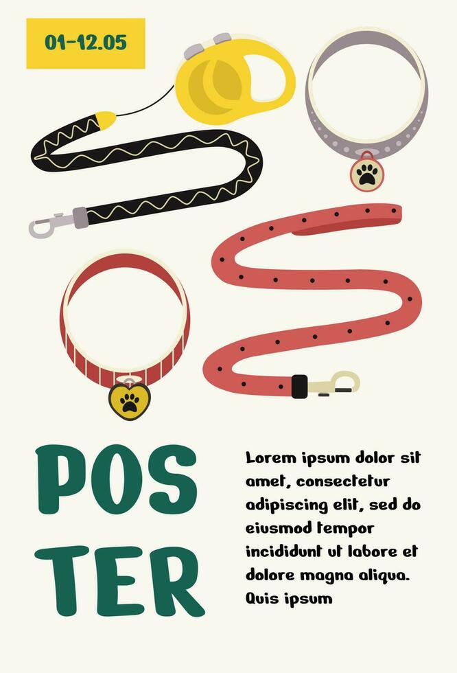 poster, banier sjabloon ontwerp met riemen, halsbanden met medaillons en tekst. typografie. vector