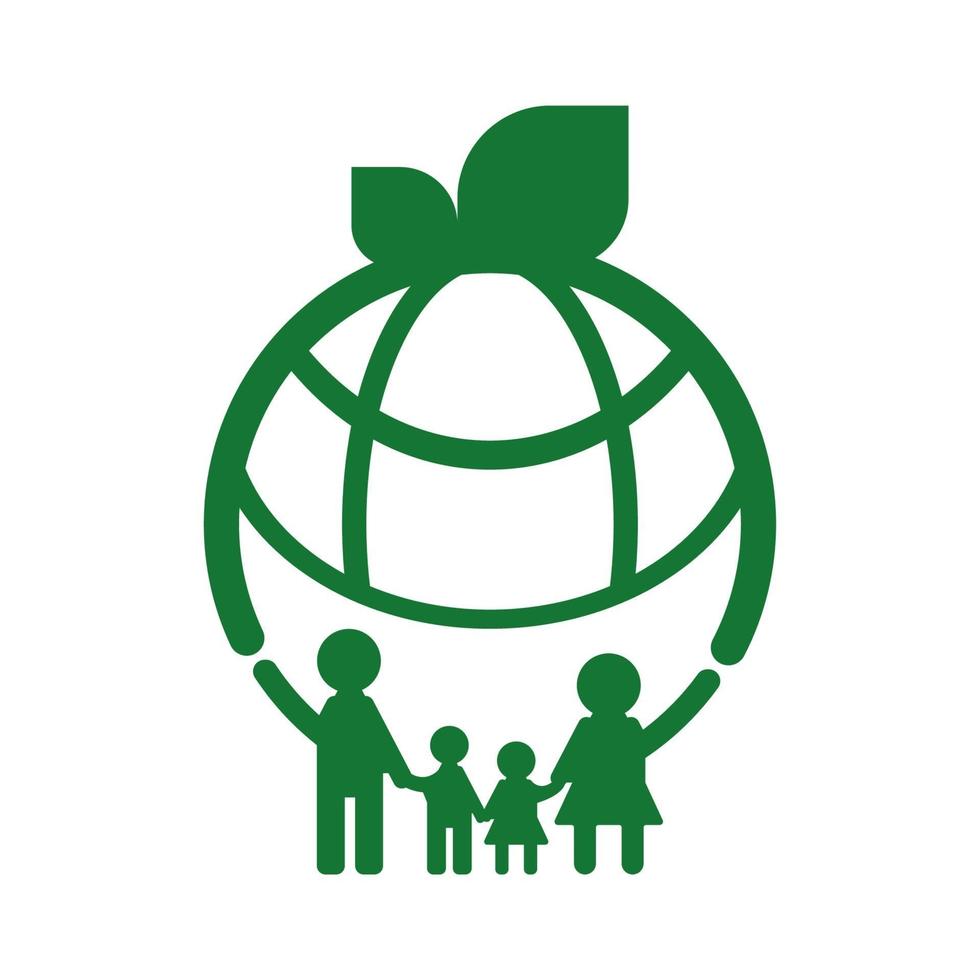 familie ecologie concept. groene steden helpen de wereld met milieuvriendelijk. vector illustratie