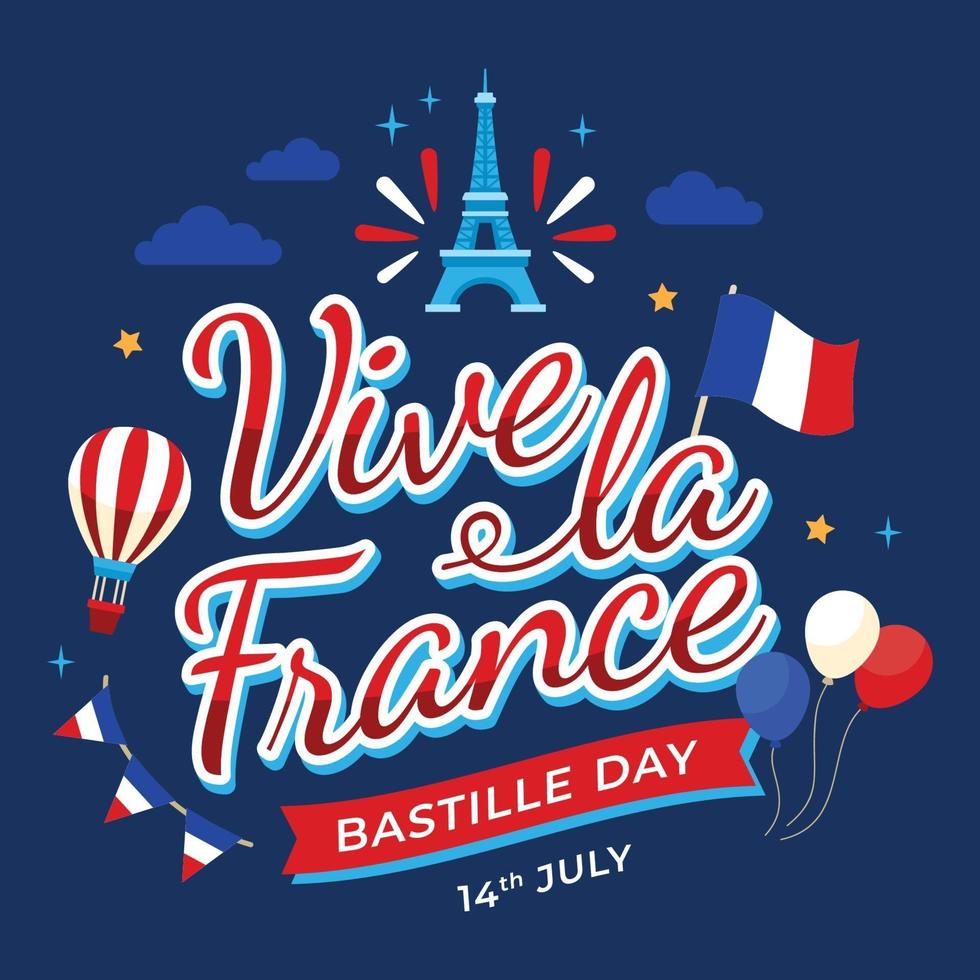 vive la france bastille dag belettering vector