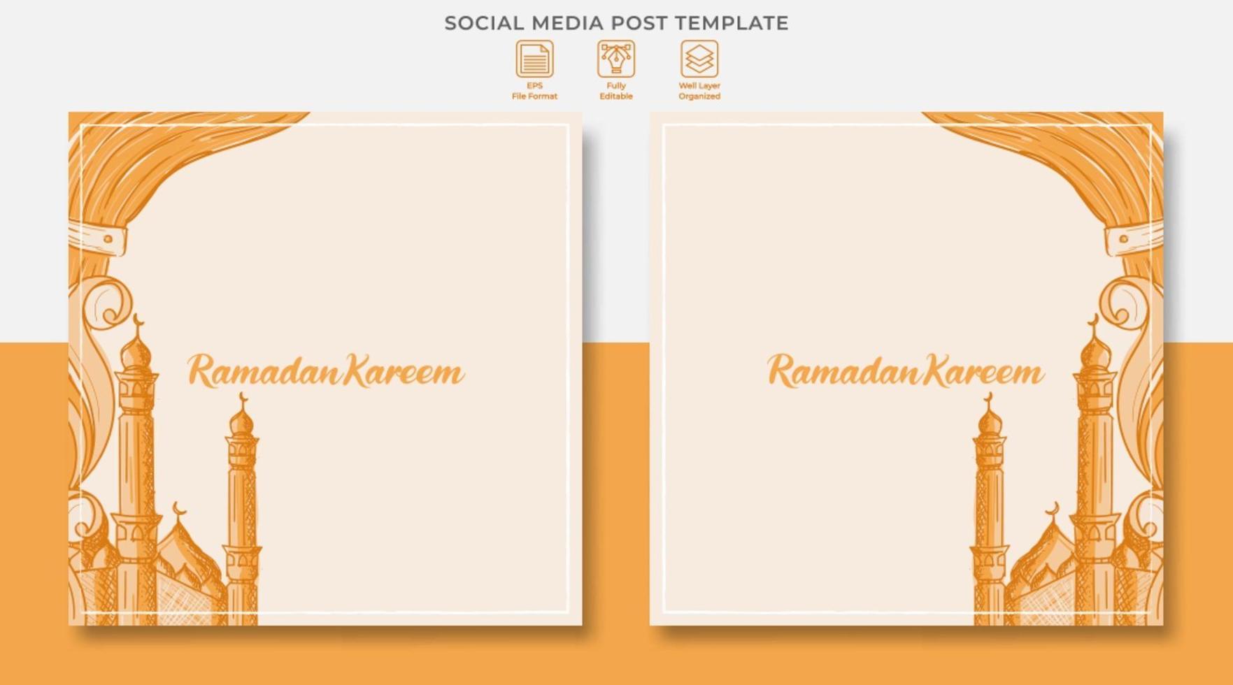 ramadan kareem sociale media postontwerp met hand getrokken illustratie van islamitisch ornament vector