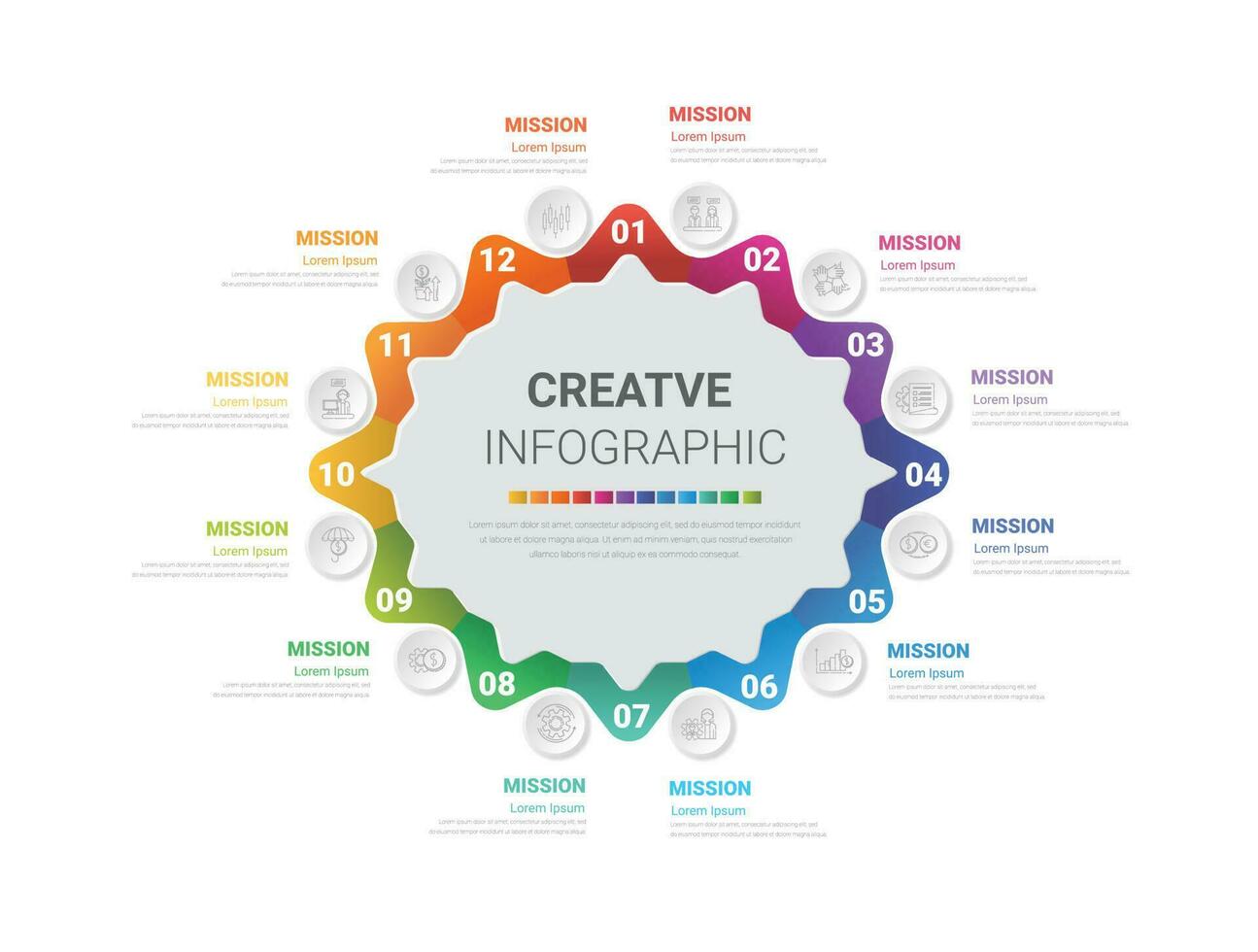 infographic cirkel ontwerp voor 12 opties, stappen of processen. kan worden gebruikt voor bedrijf concept, presentaties banier, workflow lay-out, werkwijze diagram, stromen grafiek. vector illustratie.