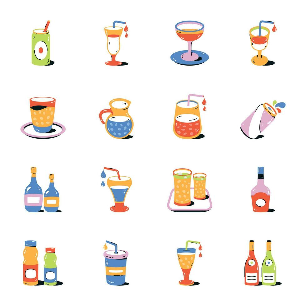 pakje drankjes plat pictogrammen vector