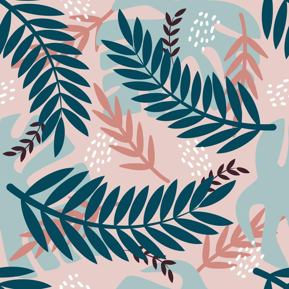 palmtakken, tropische planten, monstera. vector naadloze patroon in vlakke stijl