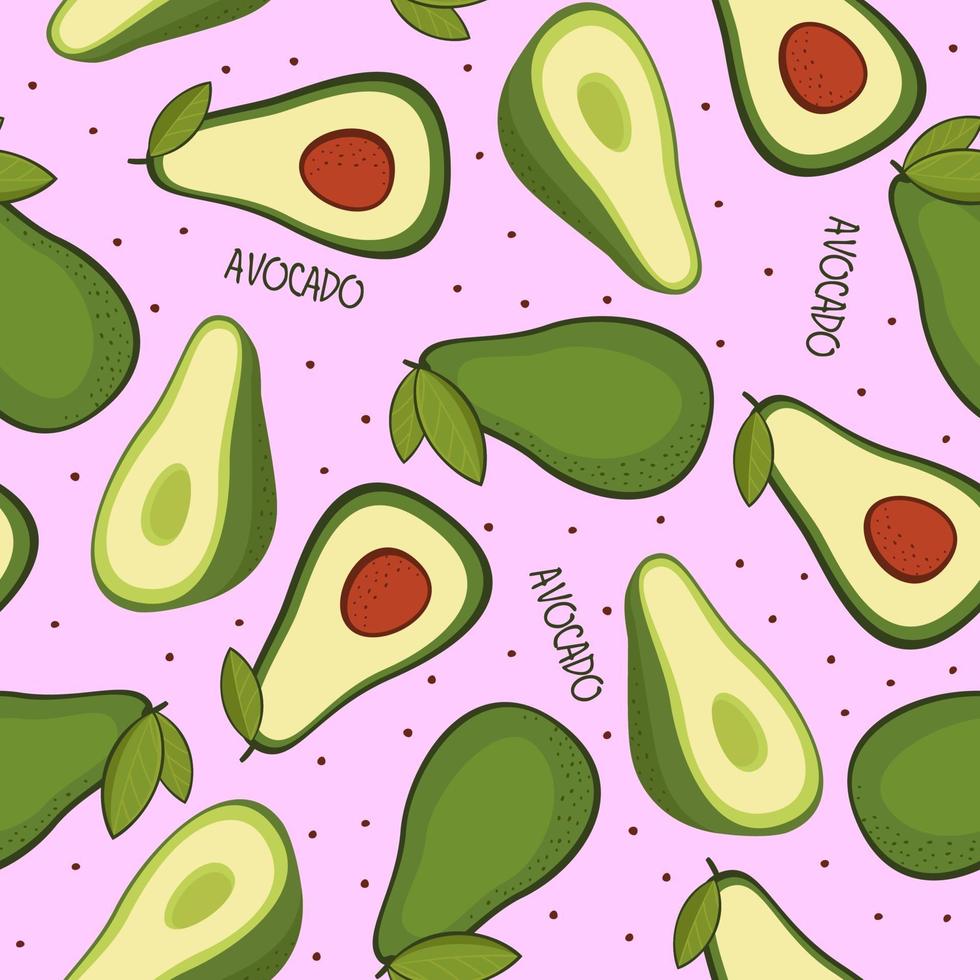 vector naadloze achtergrond met avocado fruit plakjes op een roze achtergrond. textuur voor eco en gezond voedsel naadloos patroon voor keuken, voor afdrukken op zomersextiel en telefoonhoes.